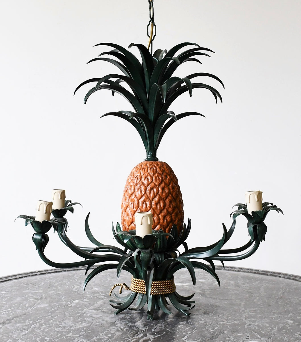 Brass & chrome pineapple chandelier by Boulanger, 1970s