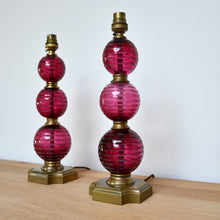 A Pair of Cranberry Glass - Table Lamps