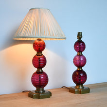 A Pair of Cranberry Glass - Table Lamps