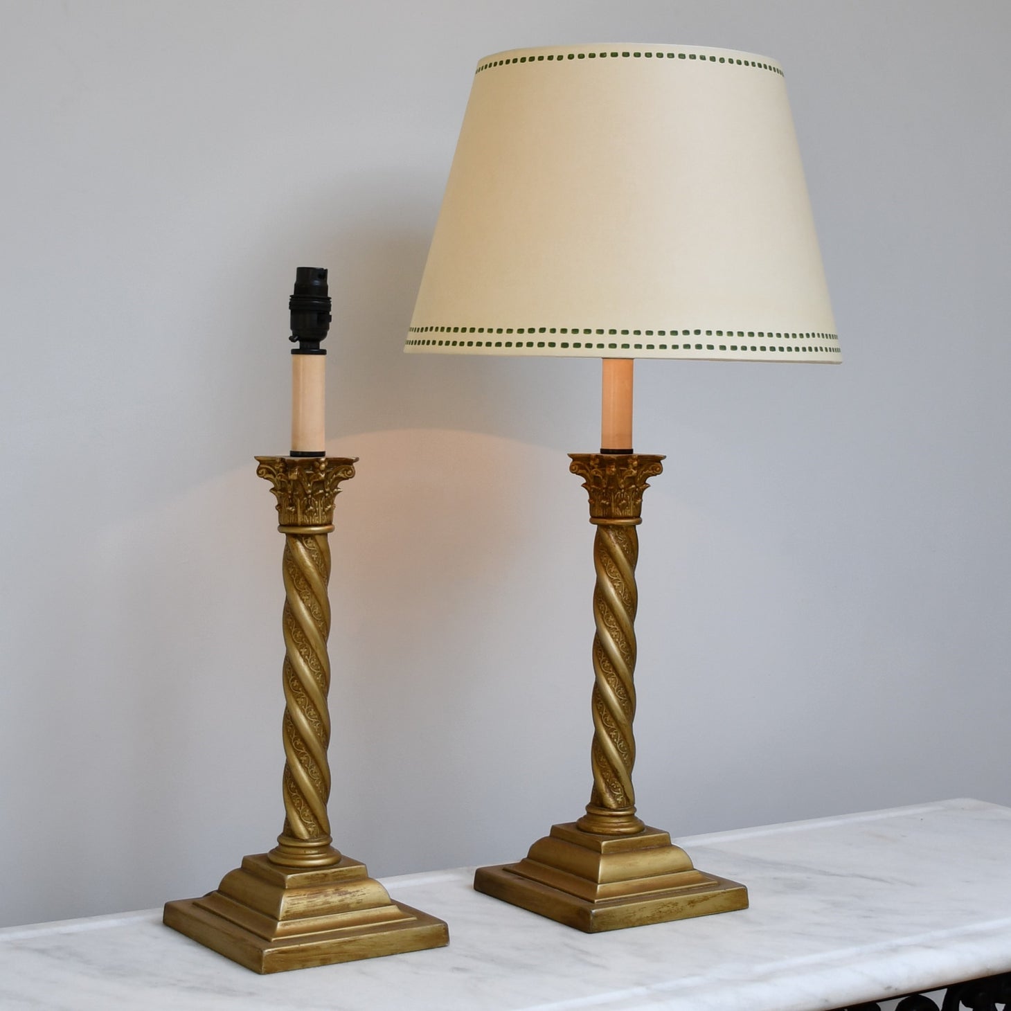 A Pair of Vintage Corinthian Column - Candlestick Lamps