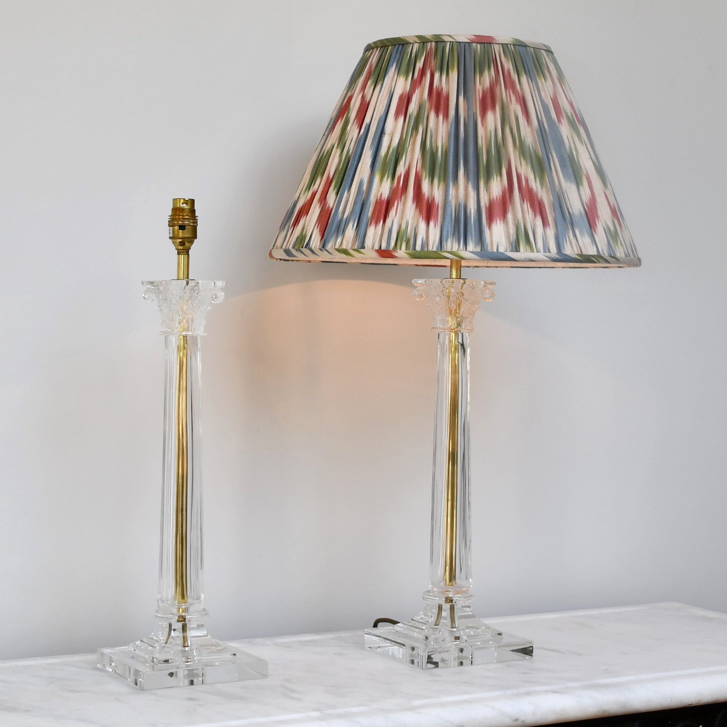 A Pair of Corinthian Column - Glass Table Lamps
