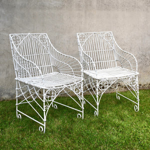 A Pair of Vintage Wirework - Garden Chairs & Side Table