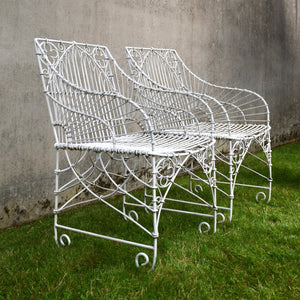 A Pair of Vintage Wirework - Garden Chairs & Side Table