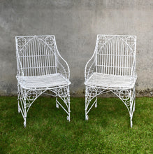 A Pair of Vintage Wirework - Garden Chairs & Side Table