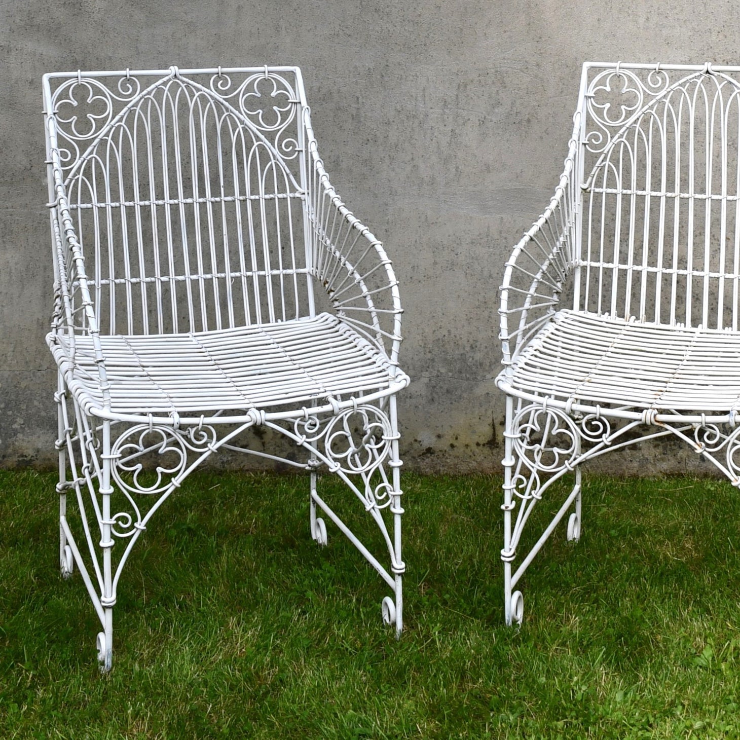A Pair of Vintage Wirework - Garden Chairs & Side Table