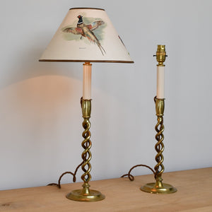 A Pair of Victorian Candlestick - Table Lamps