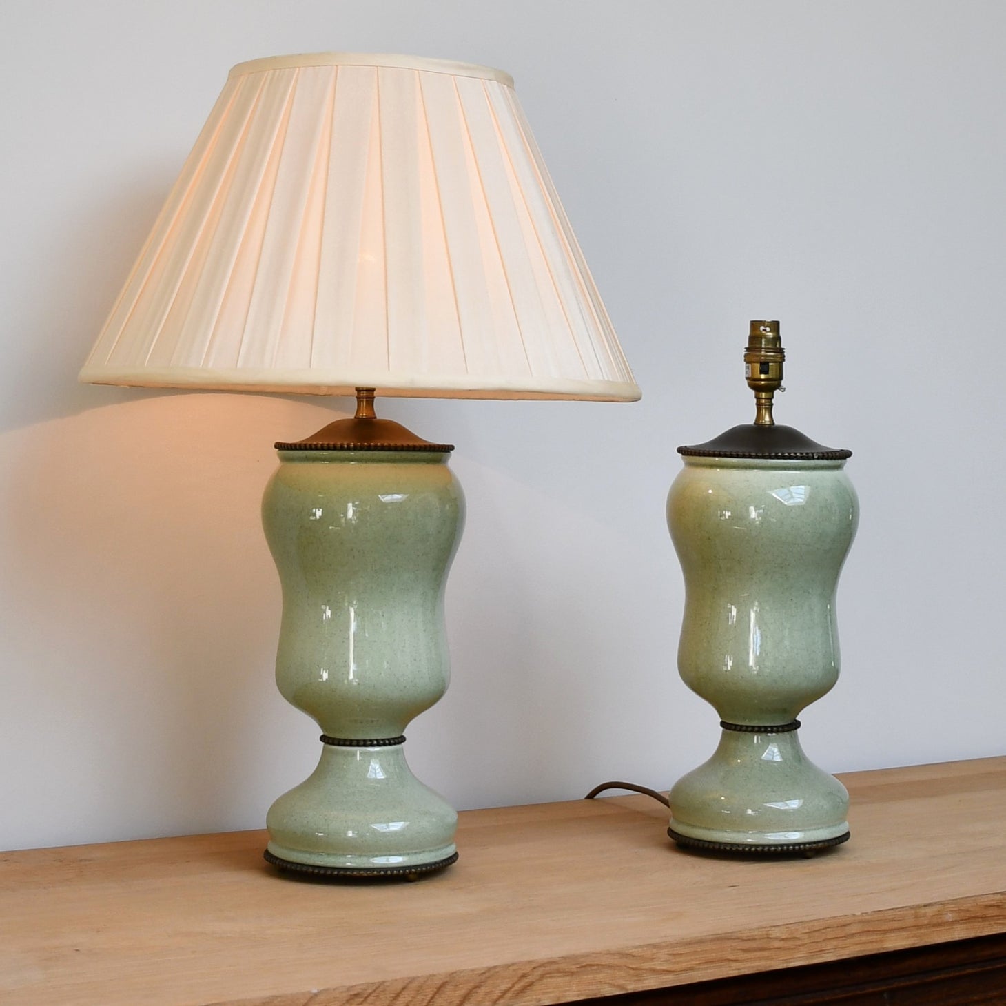 A Pair of Celadon Glaze - Table Lamps