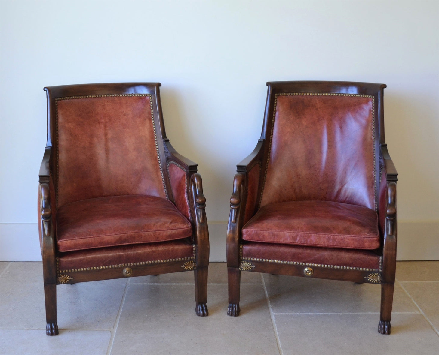 A Pair of Early 20th C - French Empire Style Armchairs