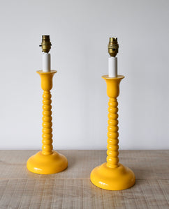A Pair of Bobbin Candlestick - Table Lamps