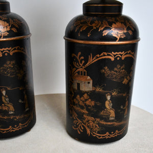 A Pair of Toleware Tea Canister - Table Lamps