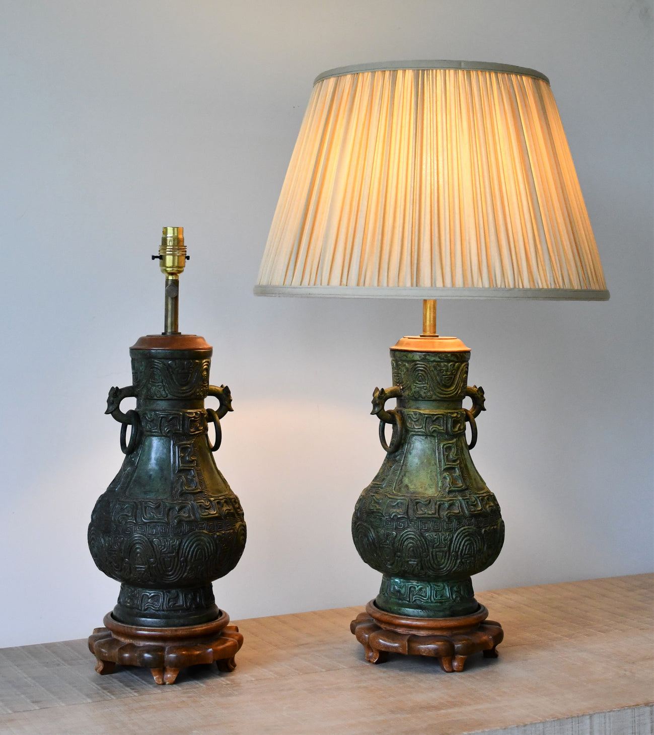 A Pair of Mid 20th C - Chinese Archaic Style - Table Lamps