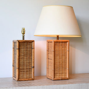 A Pair of Vintage Bamboo Rattan - Table Lamps