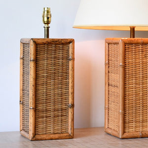 A Pair of Vintage Bamboo Rattan - Table Lamps