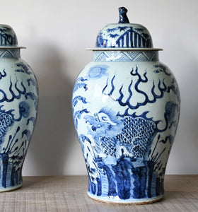 A Large Pair of Chinese Temple - Ginger Jars