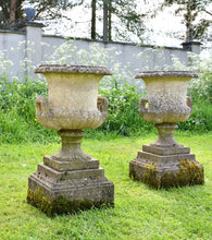 A Pair of Vintage Garden Urns on Plinths