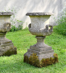 A Pair of Vintage Garden Urns on Plinths