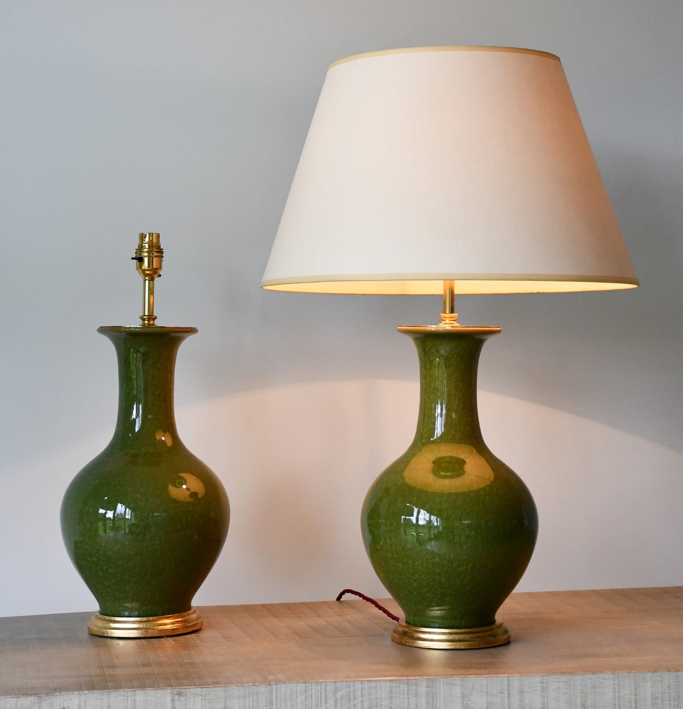 A Stylish Pair of Vintage - Green Table Lamps