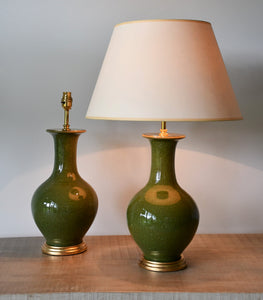 A Stylish Pair of Vintage - Green Table Lamps