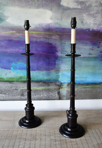 A Pair of Bronze Candlestick Table Lamps