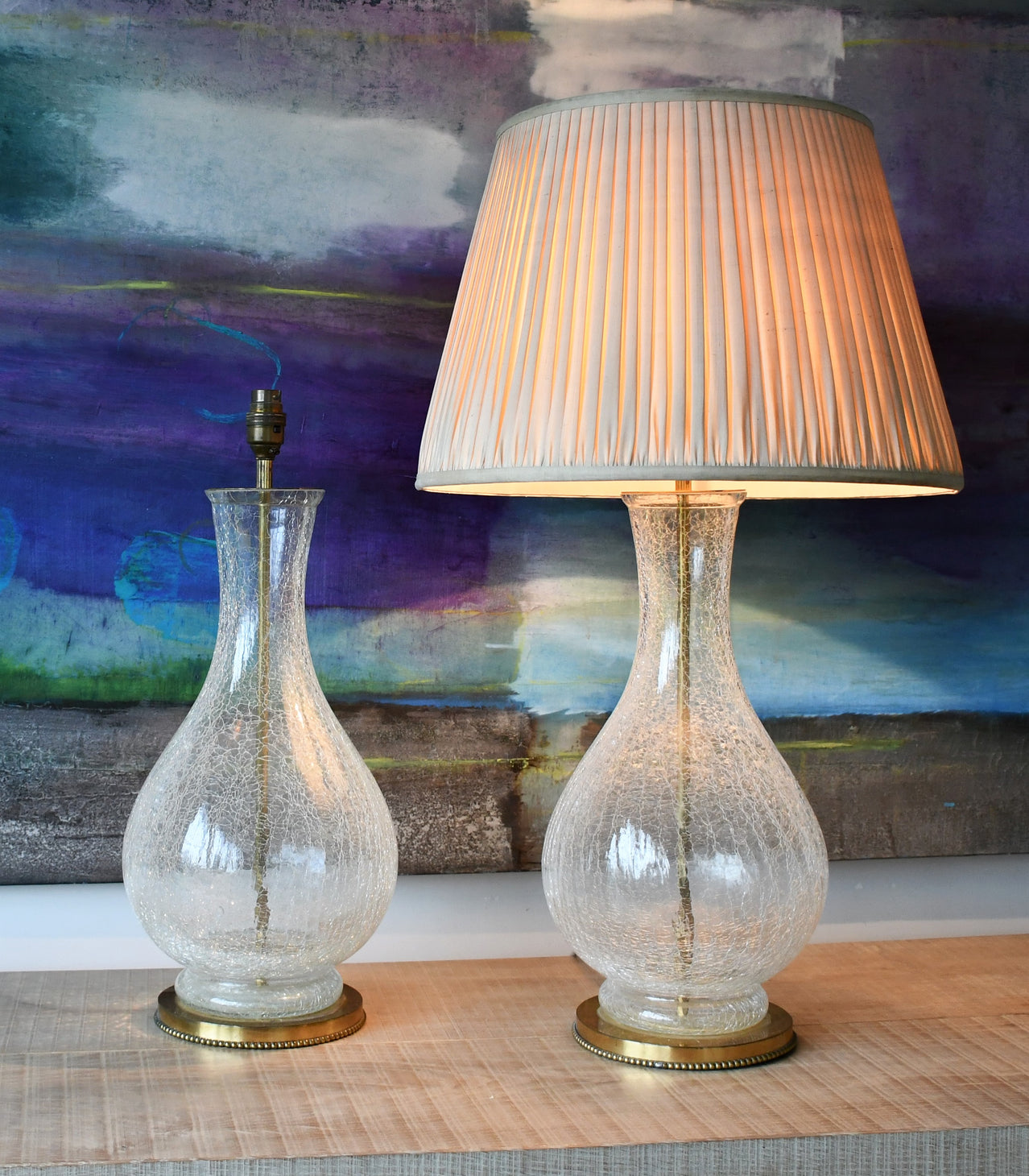 A Pair of Vintage - Glass Table Lamps