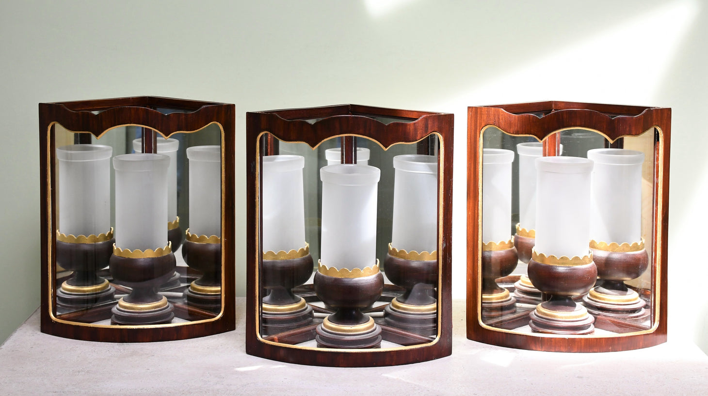 Three Colefax & Fowler - Corner Wall Lanterns.